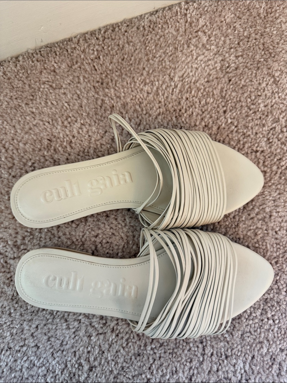 cult gaia ivory multi-strap slide mules